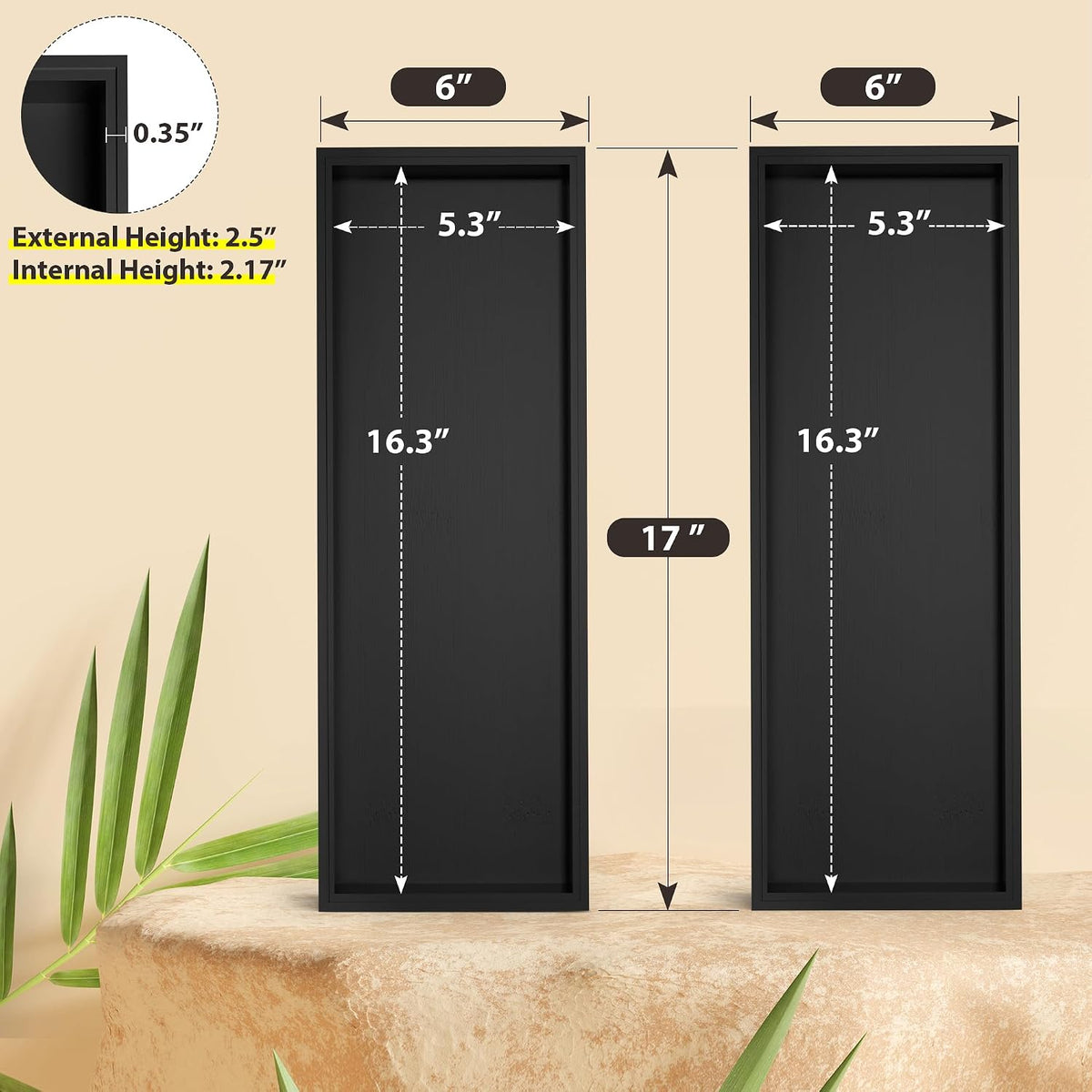 Bamboo Kitchen Drawer Organizer, 2-Pack, 17" x 6" x 2.5", Black