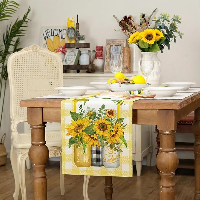 Sunflower Summer Table Runner 13x72 Inch, Kitchen Dining Table Decoration
