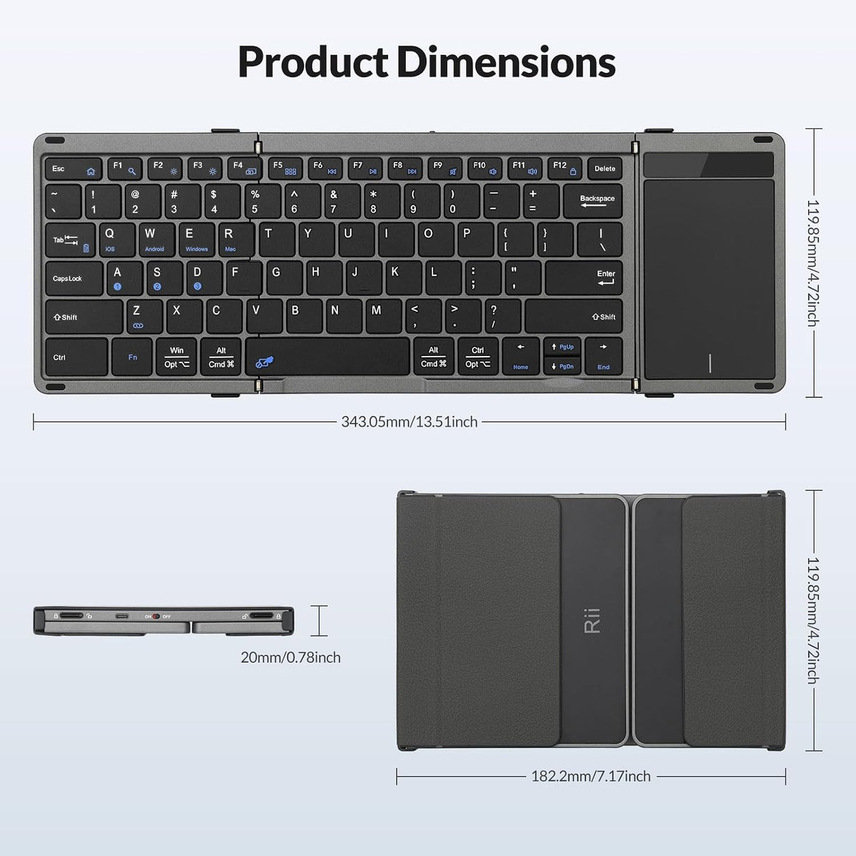 Rii RK809Pro Foldable Bluetooth Keyboard with Touchpad