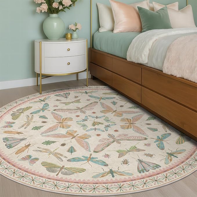 Pink Cute Butterfly 6ft Round Soft Rugs