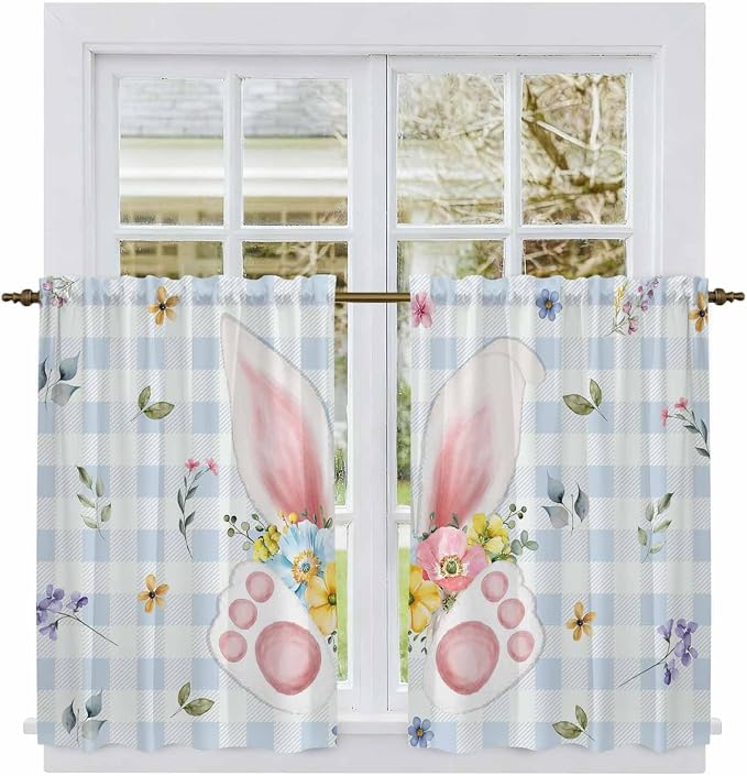 Easter Kitchen Tier Curtains 45 Inch Long 2 Panel Set, Rod Pocket Short Window