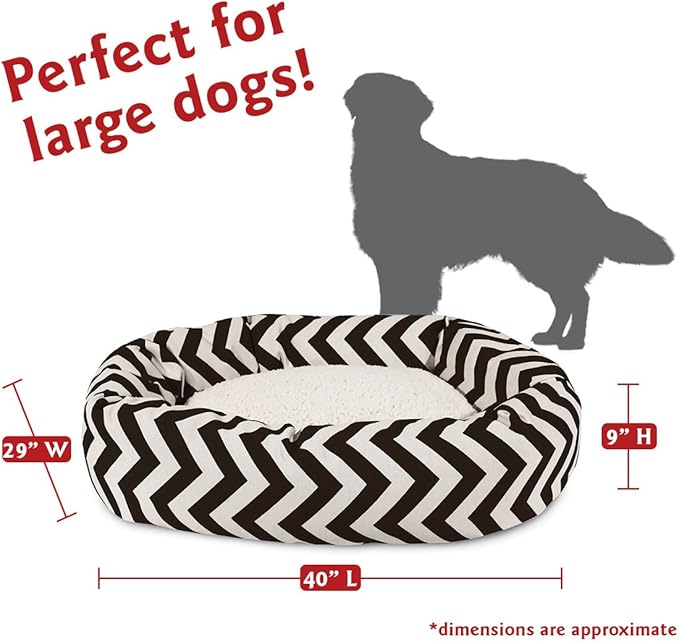 Majestic Pet 40 Inch Chevron Sherpa Calming Dog Bed Washable – Cozy Soft Round Pet Bed with Spine for Head Support - Fluffy Donut Bed 40x29x9 (inch) – Large - BLACK