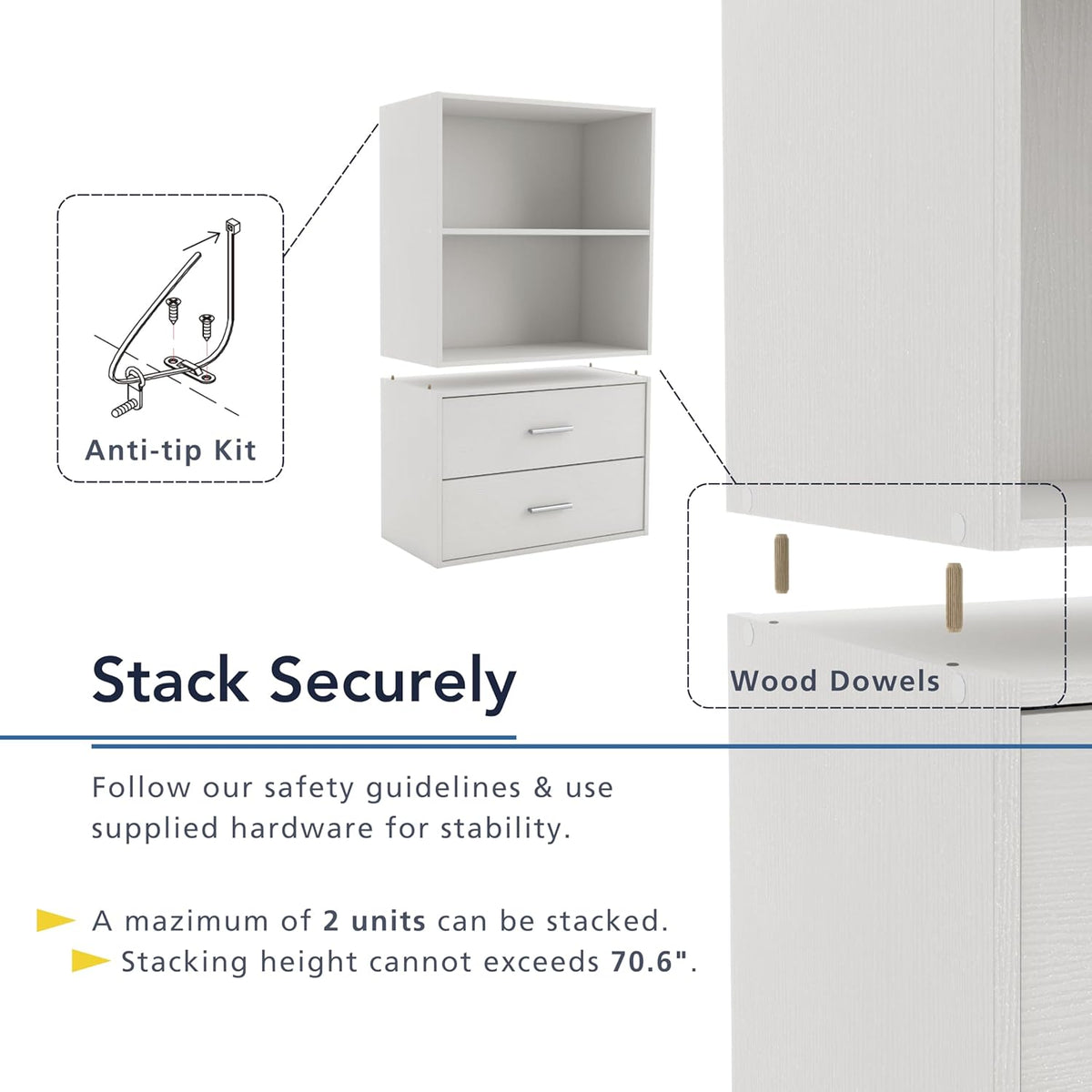 Homes: Inside + Out Apexa 2-Cube Storage Organizer Shelves, Stackable Wood Bookcase Fits Cubby Bins for Organization, Dorm Teen Room Decor & Home Office, White