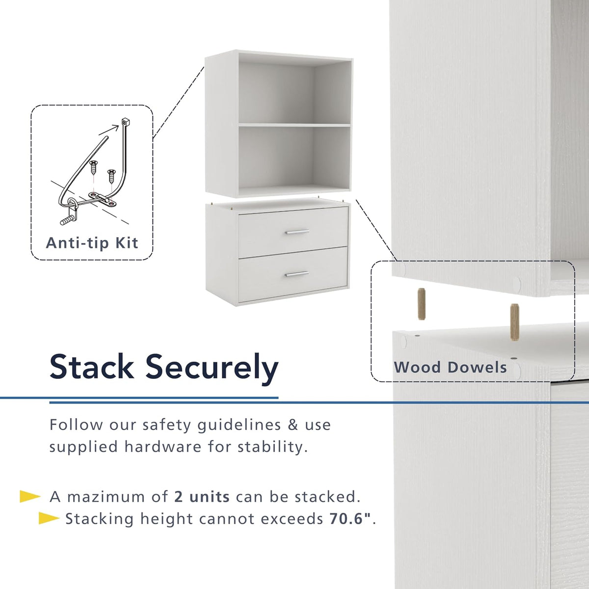 Homes: Inside + Out Apexa 2-Cube Storage Organizer Shelves, Stackable Wood Bookcase Fits Cubby Bins for Organization, Dorm Teen Room Decor & Home Office, Black