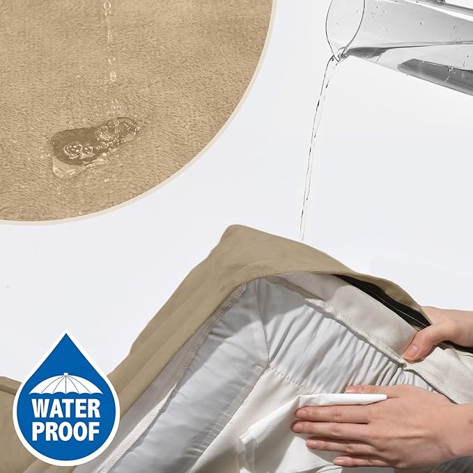 Comfort Expression Waterproof Orthopedic Foam Dog Beds for Extra Large Dogs Sofa Pet Bed Washable Removable Cover with Zipper and Bolster 53" L x 42" W x 8.5" Th, Light Brown