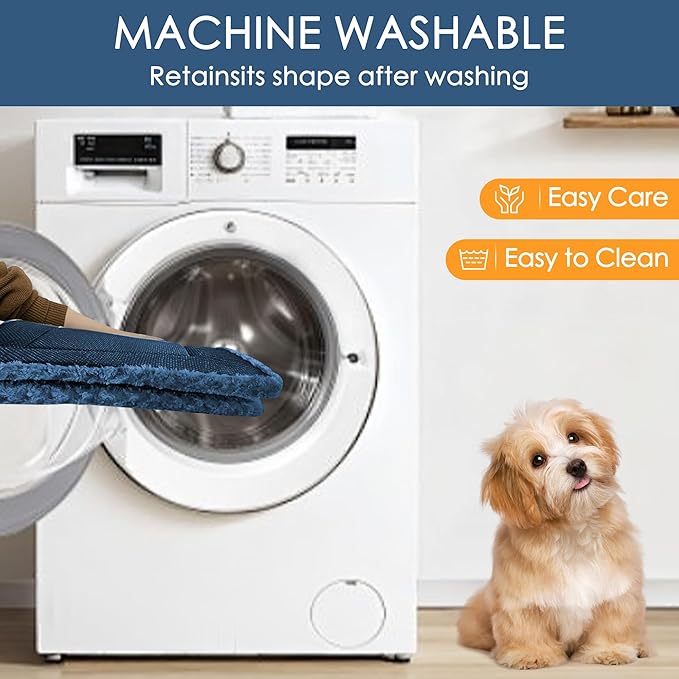 Washable Dog Bed Plush Orthopedic Outdoor Crate Mat with Non-Slip Bottom,Luxe Soft Kennel Pad for Pets, Cozy Cage Cushion & Pet Sleeping Mattress Large Sized,Medium,Small Dogs,30 x 20 inch,Blue