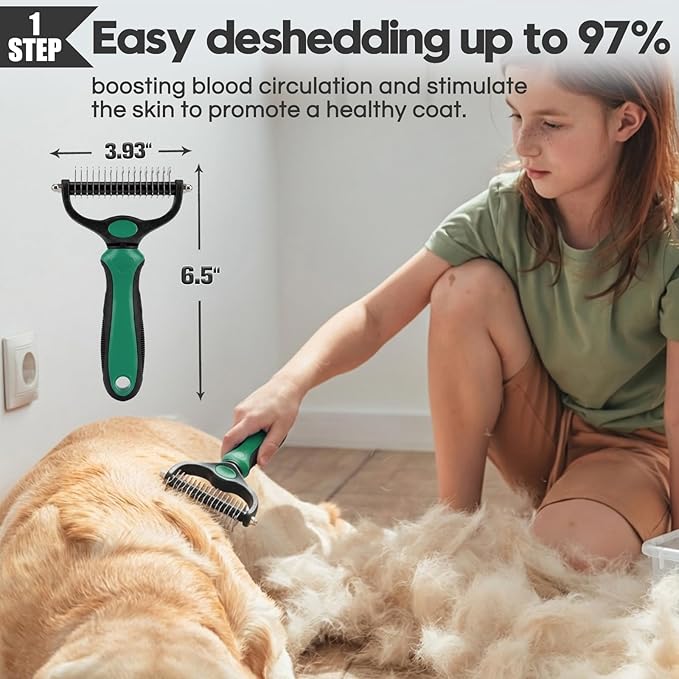Dog Slicker Brush for Dogs Grooming Kit 4PCS | Large Dog Brush for Goldendoodles Poodles Doodles | Long Pin Haired Brush | Poodle Brushes and Comb (Green)