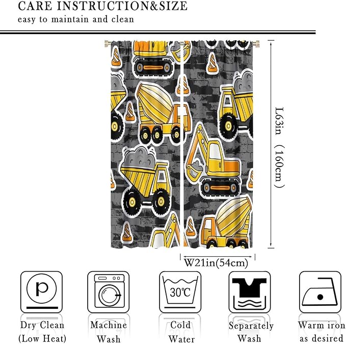 Kids Construction Excavator Window Curtains