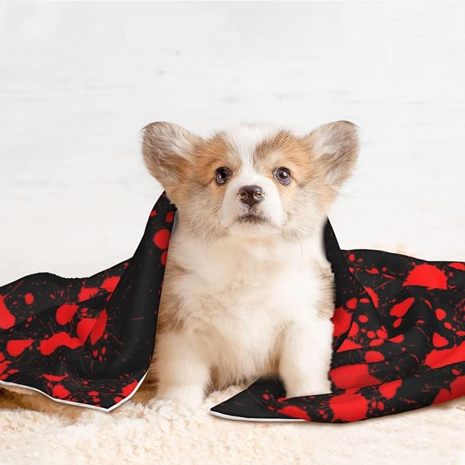 Double Sided Pet Mat for Dog Bed Topper Cat Blanket Furniture Protector, Classic Horror Blood Splatter Black, Reversible Plush with Tactile Dot Pattern for Style Change