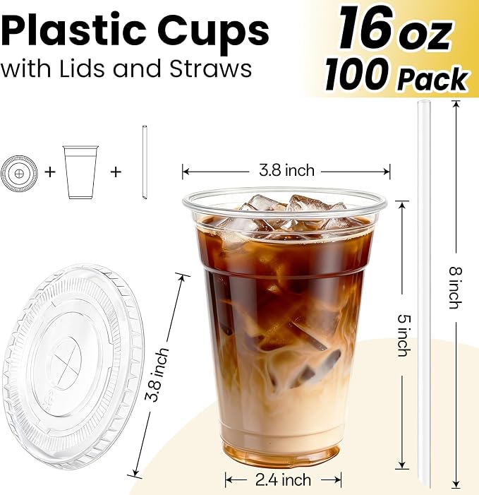 100 Pack 16 oz Plastic Cups