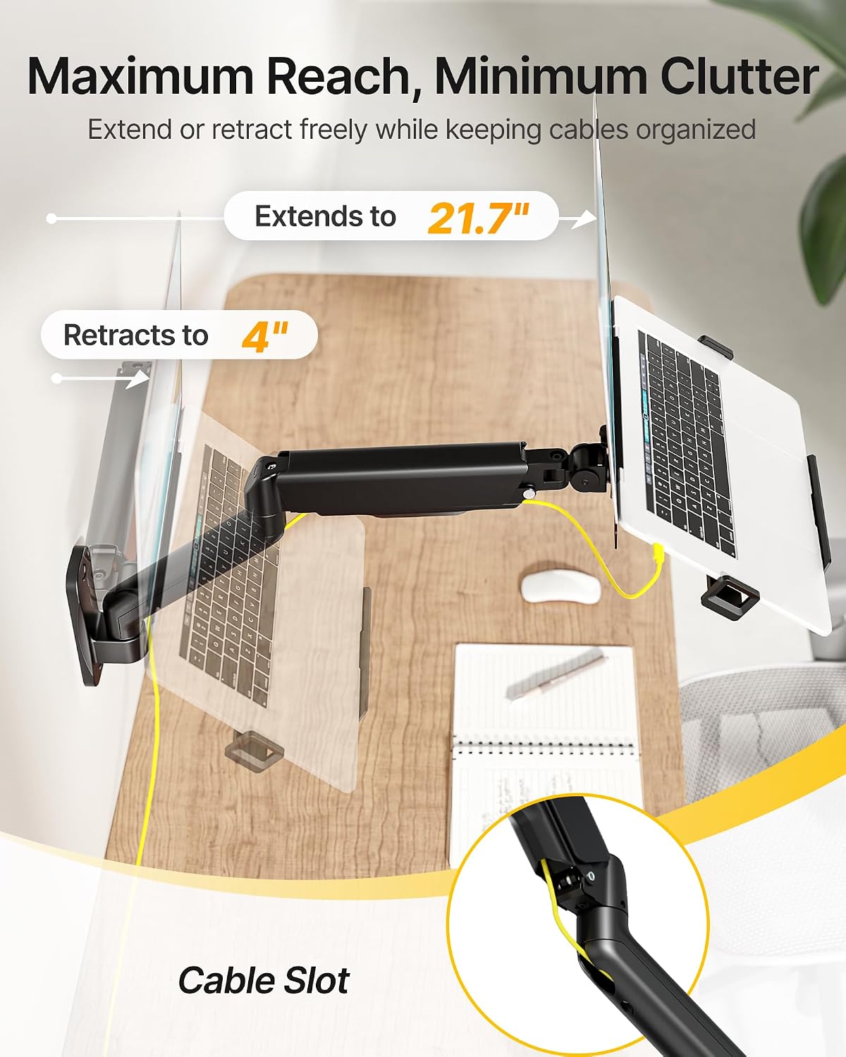 monTEK 2-in-1 Laptop Wall Mount, Fits 12–18" Laptops & 32" Monitors，Black