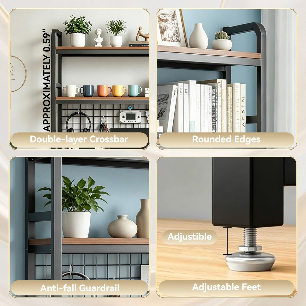 Desktop Bookshelf with Pegboard, 2-Tier Desk Hutch Storage Organizer Rack, Metal Frame & Wood Board, for 27-inch Monitor, Home Office & Dorm，Black,45.3" W