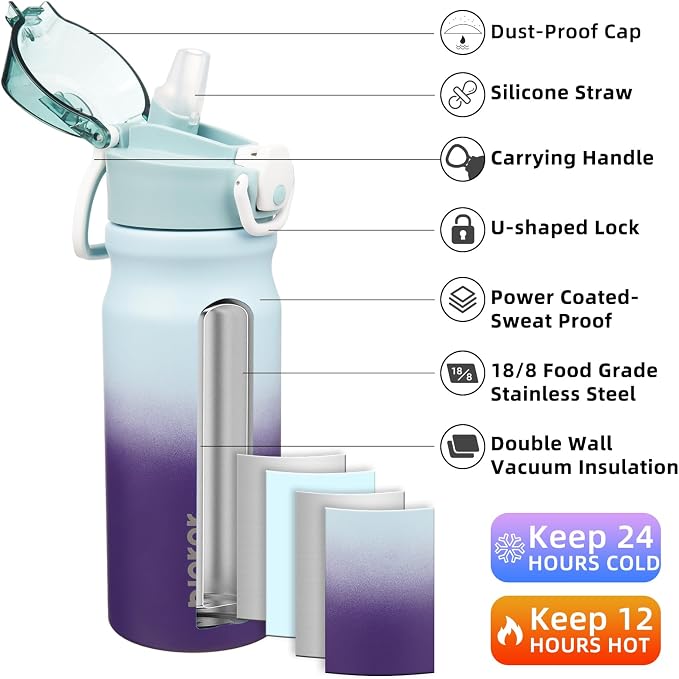 BJPKPK 18 oz Water Bottle with Straw & Handle, Insulated Stainless Flask | Leak