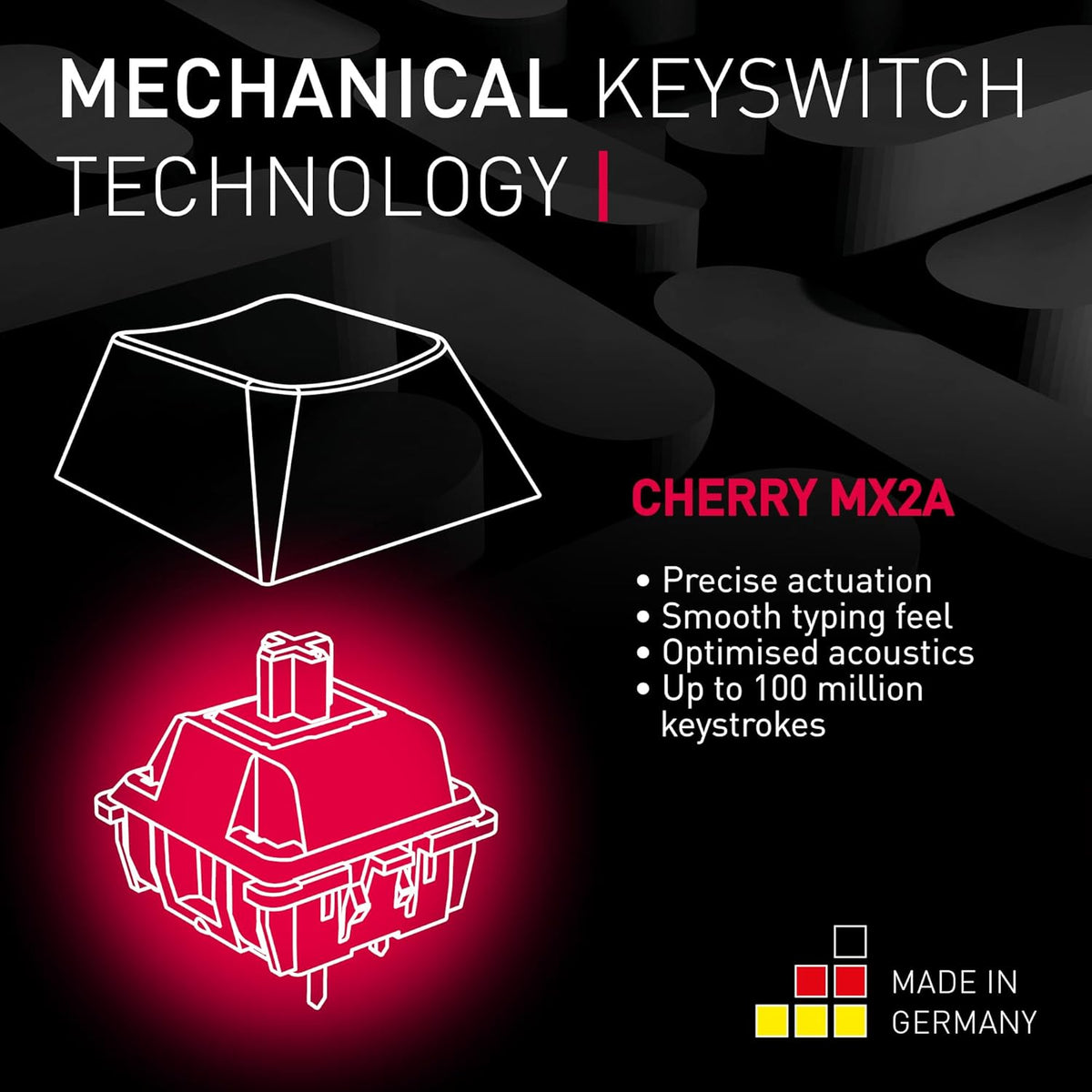 Xtrfy Cherry MX 3.0S Wireless, Mechanical Gaming Keyboard, Bluetooth, 2.4 GHz & Wired Mode, RGB Lighting, Aluminum Housing, Rechargeable, MX2A Blue Switches, Black