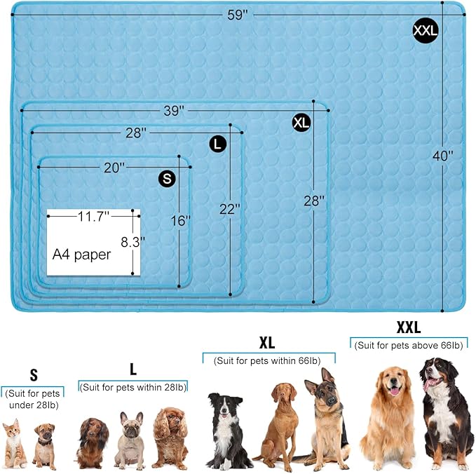 Dog Cooling Mat, Pet Dog Self Cool Pad, Ice Silk Washable Summer Cooled Mat for Dogs Cats, Kennels, Crates and Beds