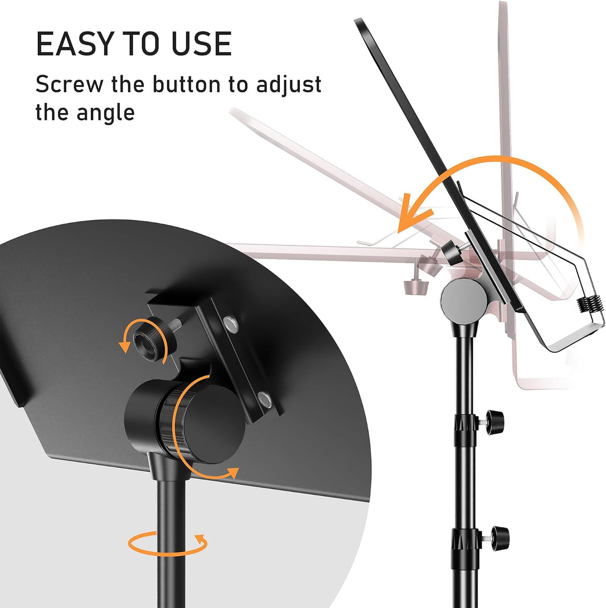 5 in 1 Dual-use Sheet Music Stand & Desktop Book Stand, Height Adjustable from 23.6-59 in, Folding Music Stand with Portable Carrying Bag, Sheet Music Folder & Rechargeable Music Stand Light