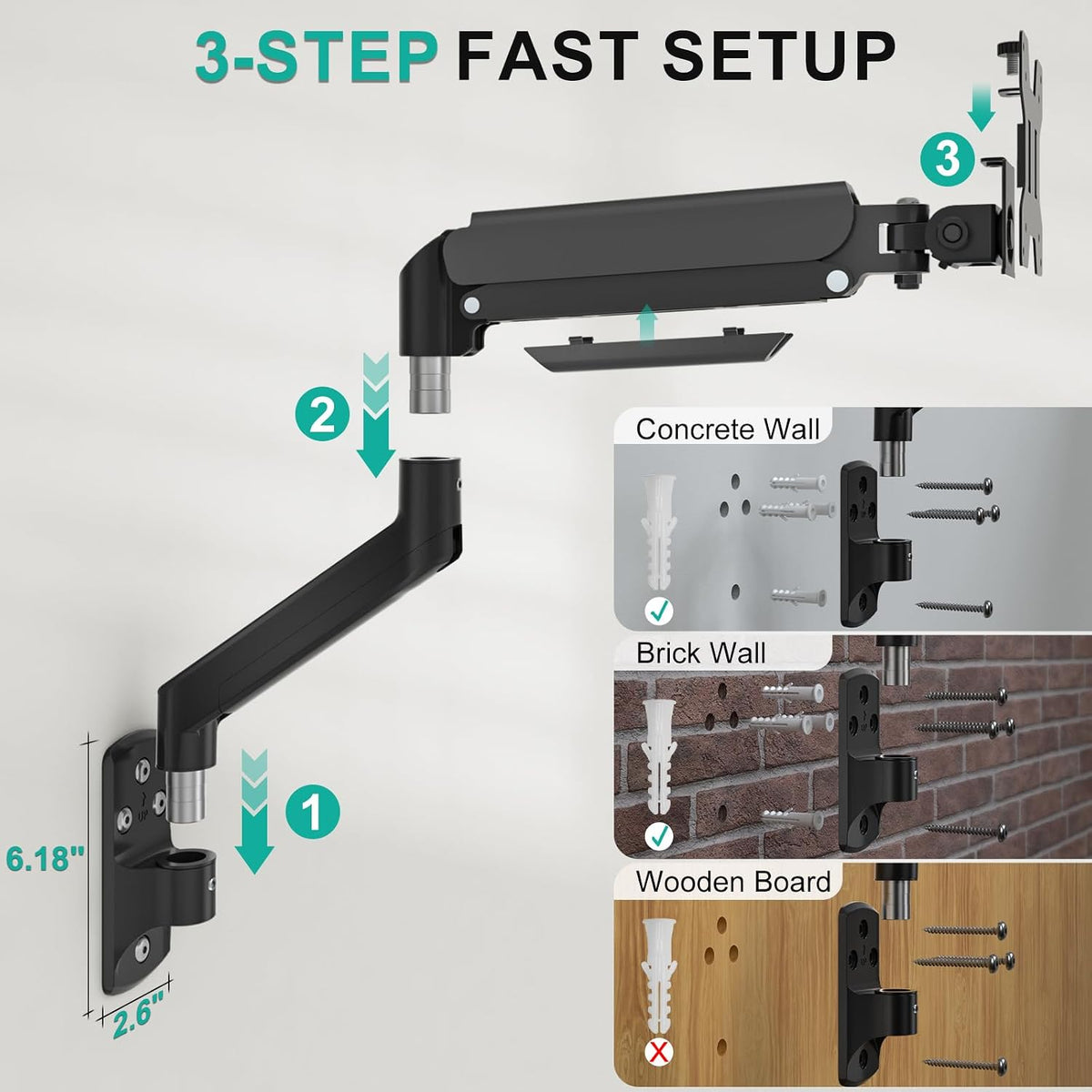 WALI Single Monitor Wall Mount for 17-34 inch Computer Screens，up to 22 lbs