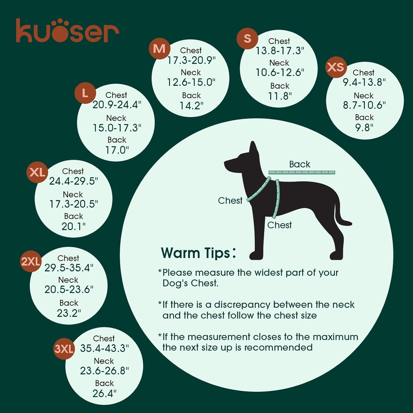 Kuoser Warm Dog Coat, Waterproof Dog Jacket for Extra Large Dogs, Adjustable Durable XXL Doggie Winter Coat Reversible Puppy Cold Weather Apparel from Small to Large Breed, Bright Red XXL