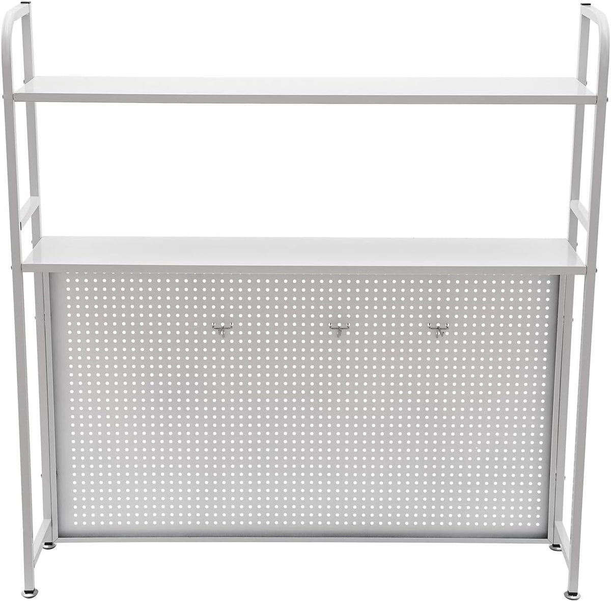 2 Tiers Freestanding Desk Bookshelf, 38 Inch Desktop Bookcase Display Shelf Rack Modern Desk Shelf Organizer Desk Storage Organizer White for Living Room Bedroom Study Office School
