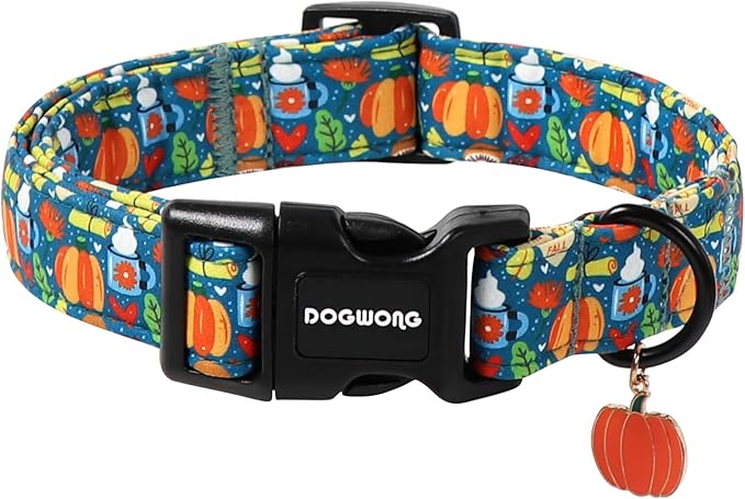 DOGWONG Fall Pumpkin Dog Collar, Fall Maple Leaf Dog Collars Adjustable Halloween Pumpkin Dog Collars for Small Medium Large Dogs XS