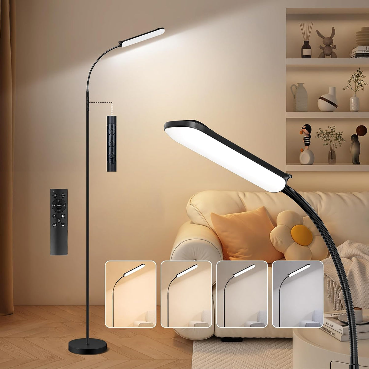 FRIDEKO HOME Floor Lamp for Living Room Over Chair Reading 18W 1800LM Black