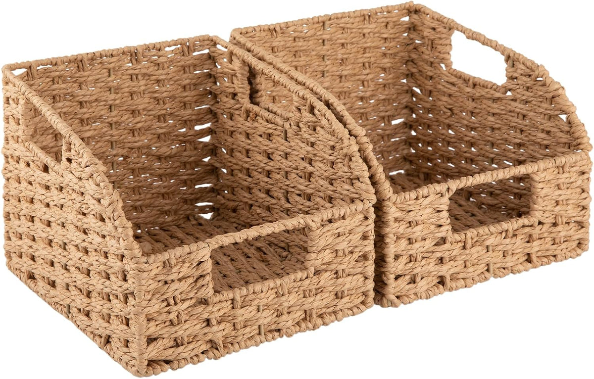 OIAHOMY Pantry Baskets for Organizing,Wicker Storage Bins,2 Pack-Natural