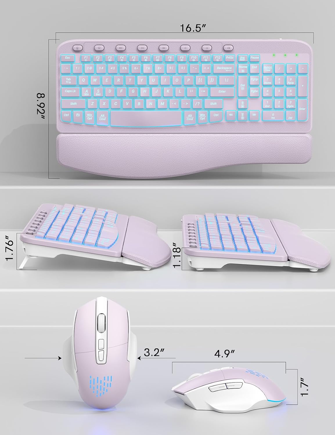 SABLUTE Wireless Keyboard and Mouse Combo, Ergonomic Wave with Wrist Rest