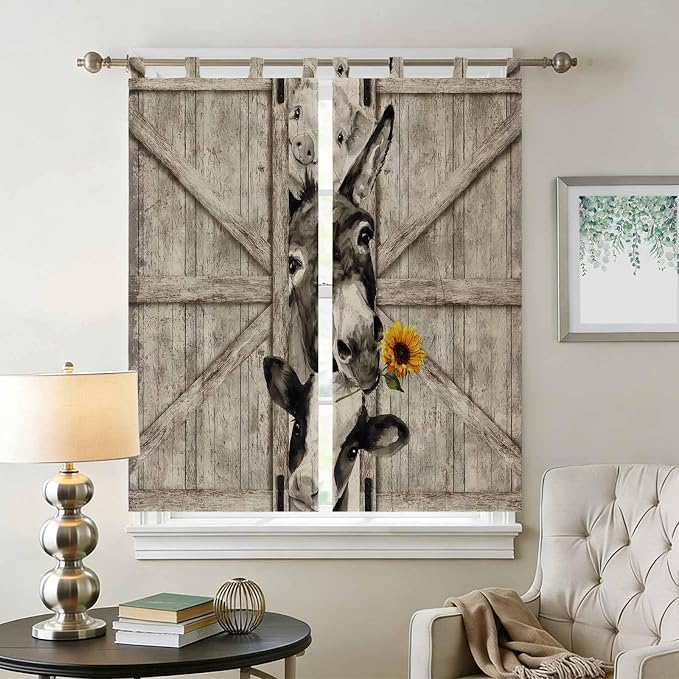 Funny Farm Animals Bathroom Curtains 63 Inch Length, Window Curtains Tab Top