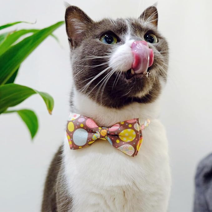 2 Pack Easter Day Cat Collar with Bow Tie, Holiday Spring Easter Eggs Collar for Boys and Girls Male Female Kitty Kittens