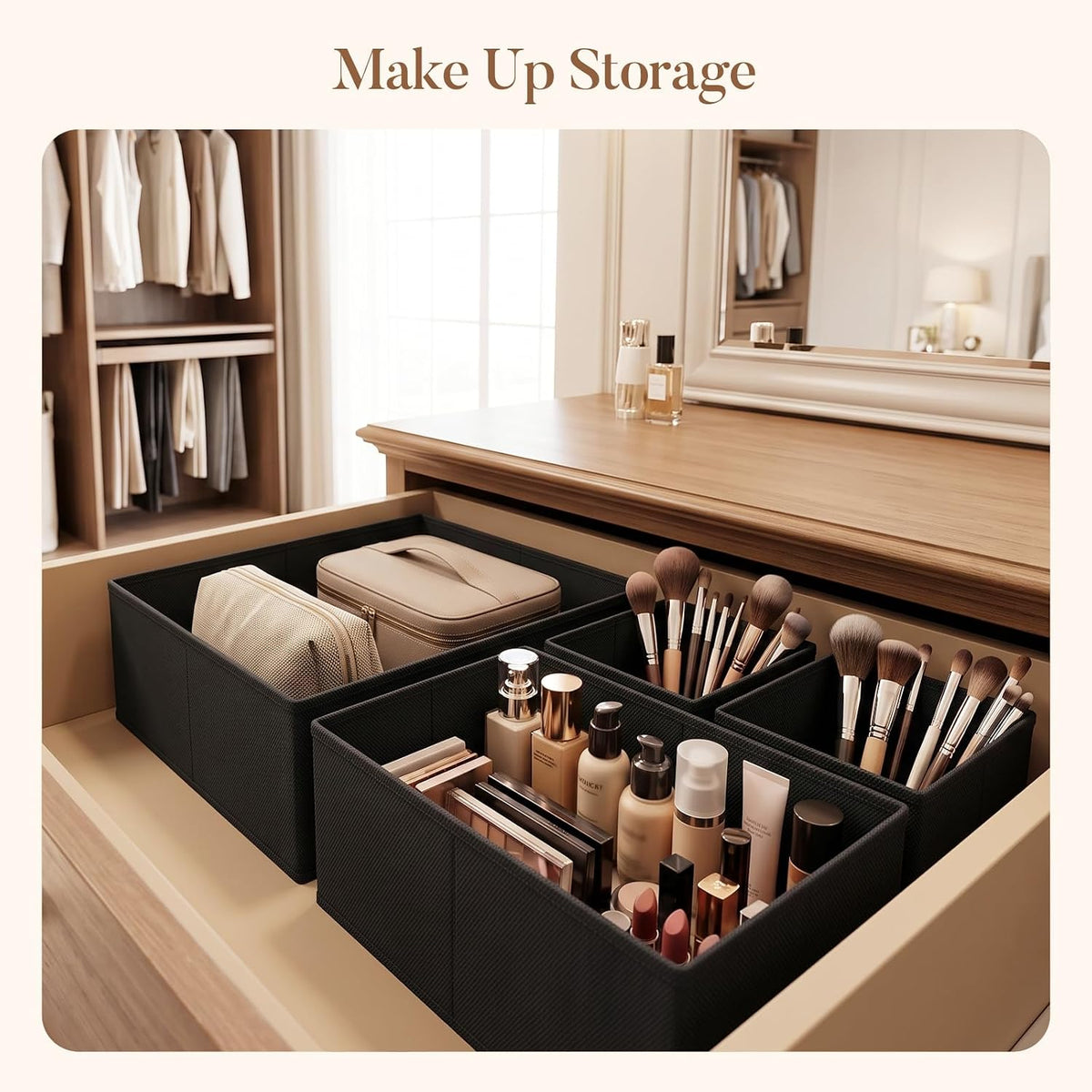 Drawer Organizer Storage for Clothes, Socks, 21 Pack, Black