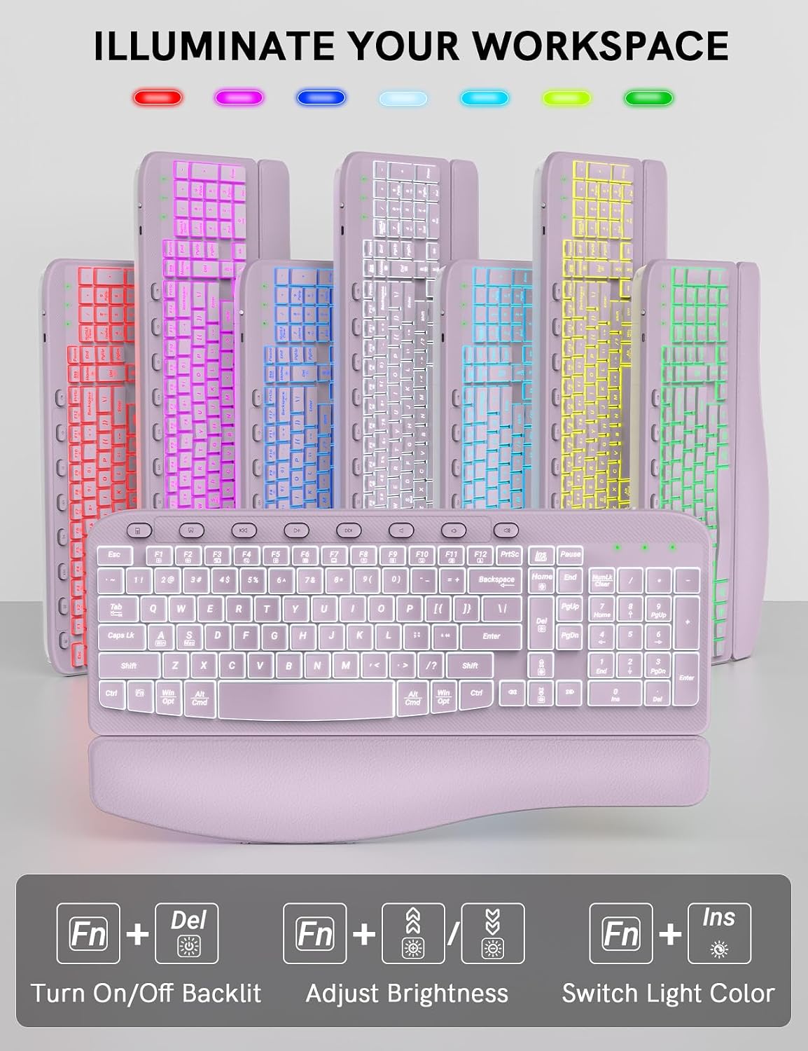 SABLUTE Wireless Keyboard and Mouse Combo, Ergonomic Wave with Wrist Rest