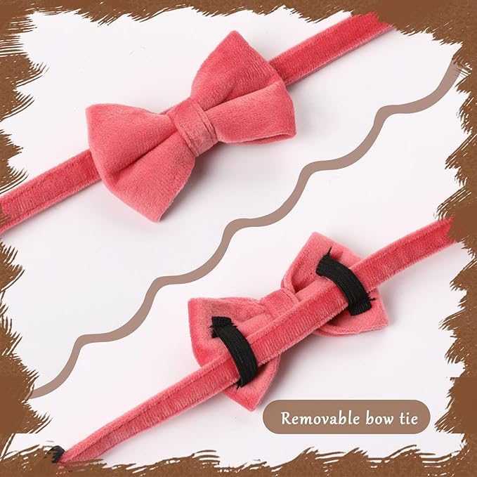 Sliverdew 2 Pcs Safety Cat Collar with Bell Breakaway Bow Tie Cat Collar Adjustable Velvet Kitten Collars Small Puppy Bowtie Collar for Wedding Birthday Party