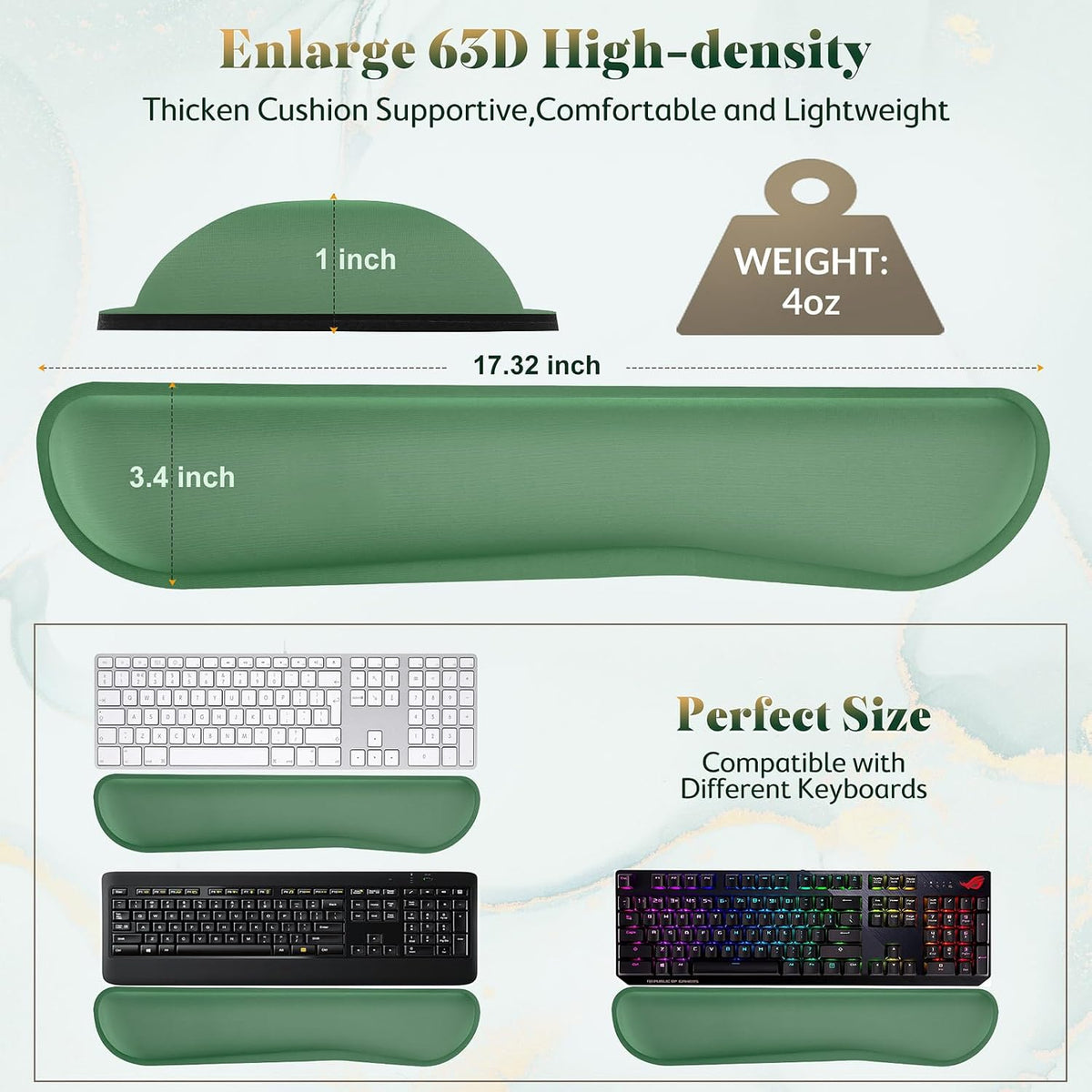 Gimars 17.3'' Extended Keyboard Wrist Rest Pad with 63D High-Density, Firm Memory Foam, Anti-Slip Rubber Base and Ergonomic Design for Typing Pain Relief,Office,Gaming, Computer, Laptop, Dark Green