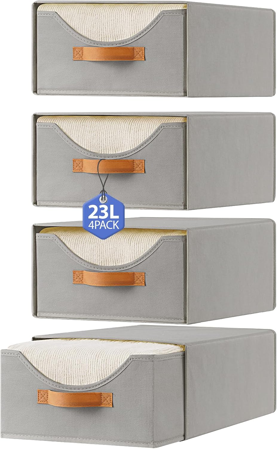4 Pcs Pull-Out Stackable Storage Drawers for Closet, Grey