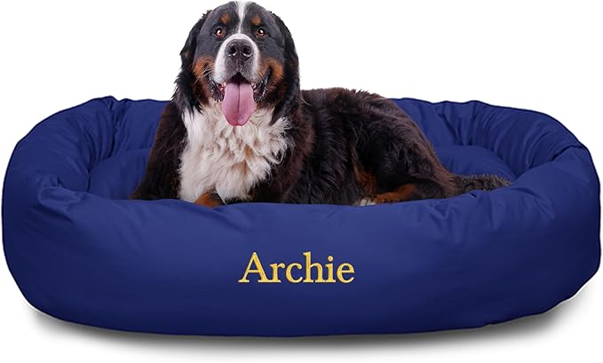 Majestic Pet Personalized 52 Inch Bagel Calming Dog Bed - Washable, Cozy Soft Round With Spine Support - Fluffy Donut Shape 52x35x11 Inches - X-Large, Blue
