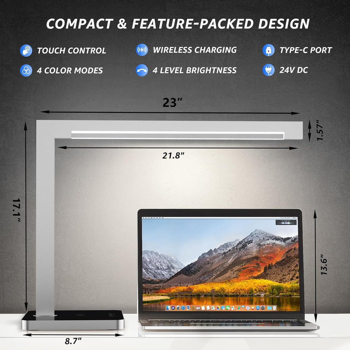 Aluminum LED Desk Lamp with Charging Station, 15W Table Lamp Work