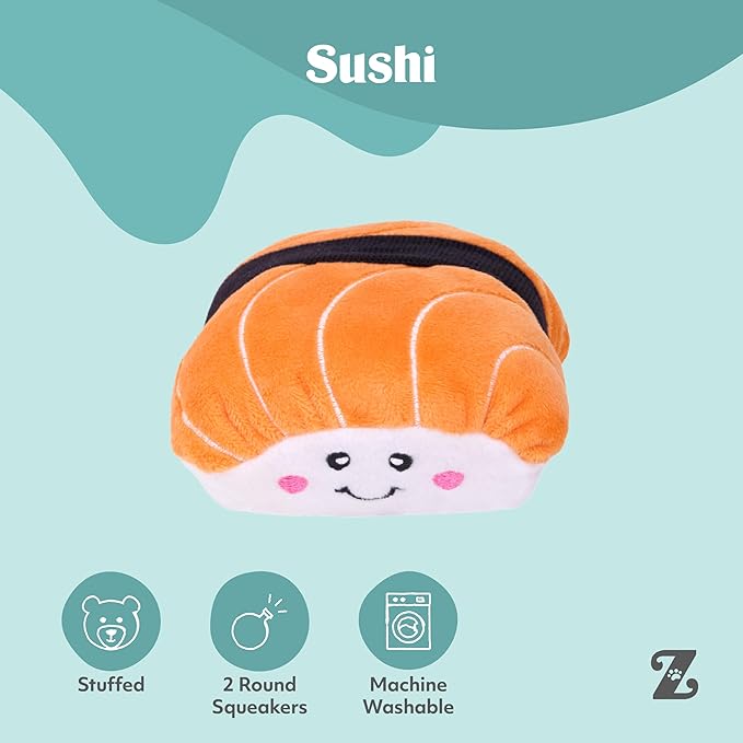 ZippyPaws NomNomz - Dog Squeaky Toys to Keep Them Busy, Funny Food Plush for Small & Medium Dogs, Cute Stuffed Puppy Toy, Pet Products, Gift for Dogs of All Breeds, Soft and Cuddly - Sushi