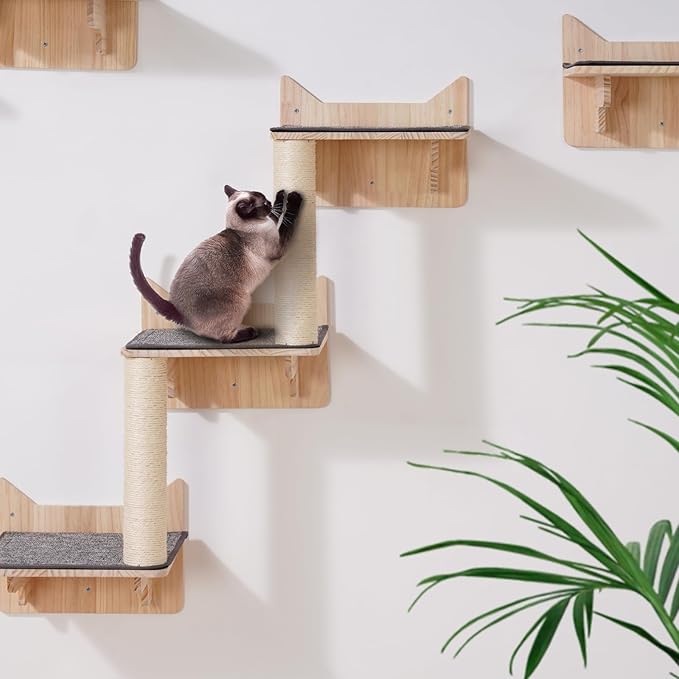 VEVOR Wall Mounted Cat Shelves and Perches with Jumping Boards, Nest, Barrier Board & Tree, Floating Furniture up to 40 lbs for Sleeping, Playing, Climbing, Set of 5
