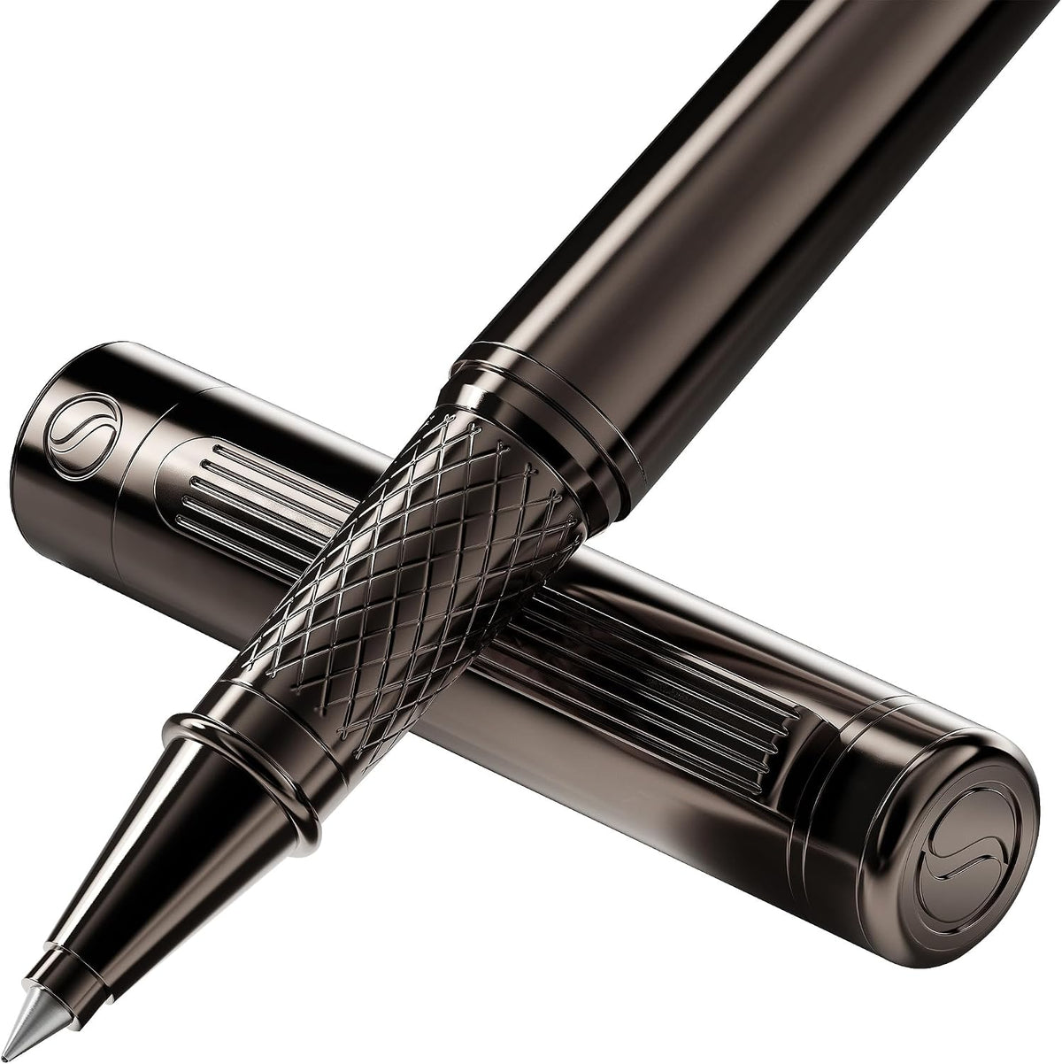 Scriveiner Gun-Metal Rollerball Pen - Stunning Luxury Pen, Schmidt Ink Refill, Best Roller Ball Gift Set for Men & Women, Professional, Executive Office, Nice Pens