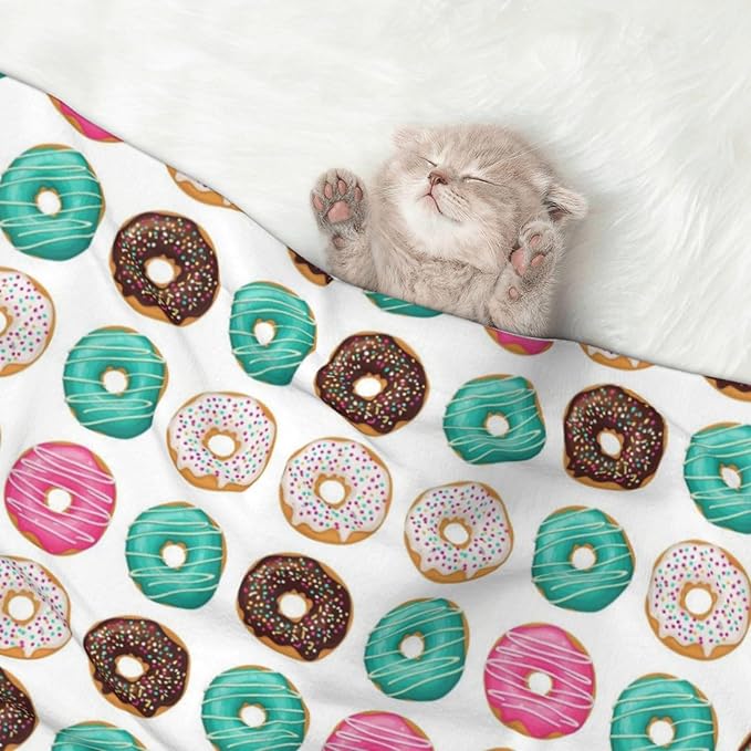 Pet Blanket for Travel and Home, Sweet Donut, Reversible Plush Dot Design with Soft Grip Texture on One Side Perfect for Car Seats Moving Vehicles