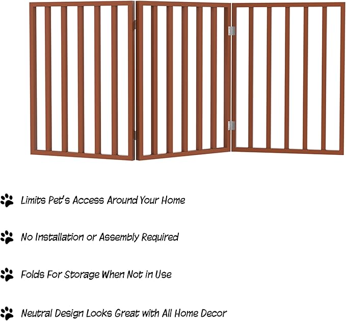 PETMAKER Pet Gate – Dog Gate for Doorways, Stairs or House – Freestanding, Folding, Accordion Style, Wooden Indoor Dog Fence (24-Inch, Mahogany)