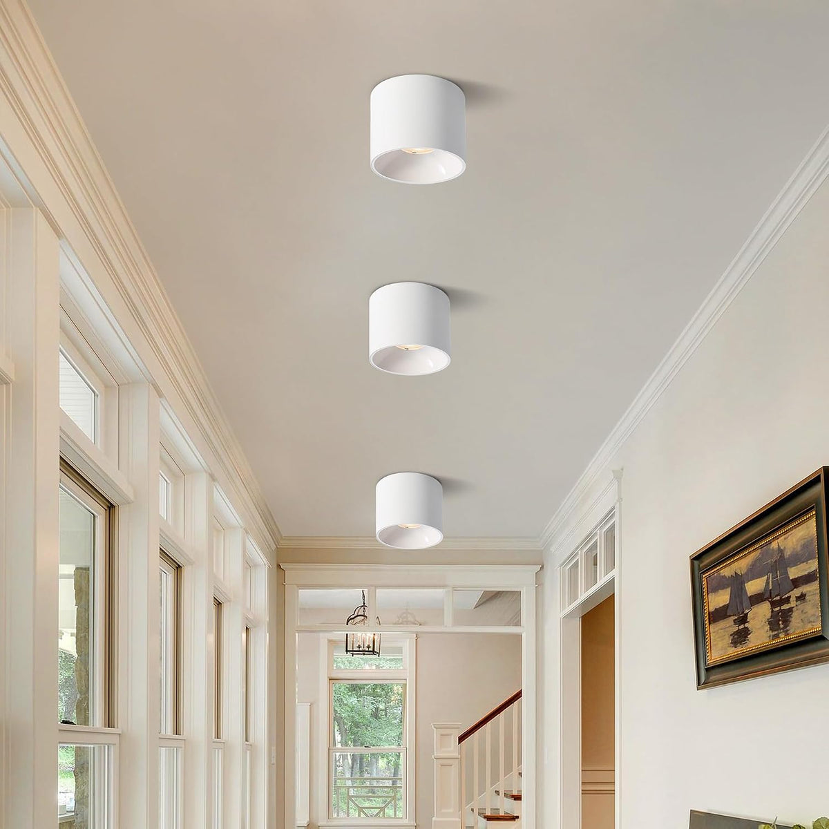 LED Flush Mount Ceiling Light Fixture, Dimmable 3Pack White Cylinder Light
