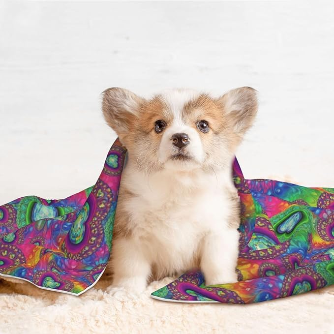 Double Sided Plush Pet Blanket with Cozy Dot Texture and Smooth Reverse, Tie Dye Psychedelic Purple Love Heart, Reversible Throw for Dogs Cats on Couches Beds Crates