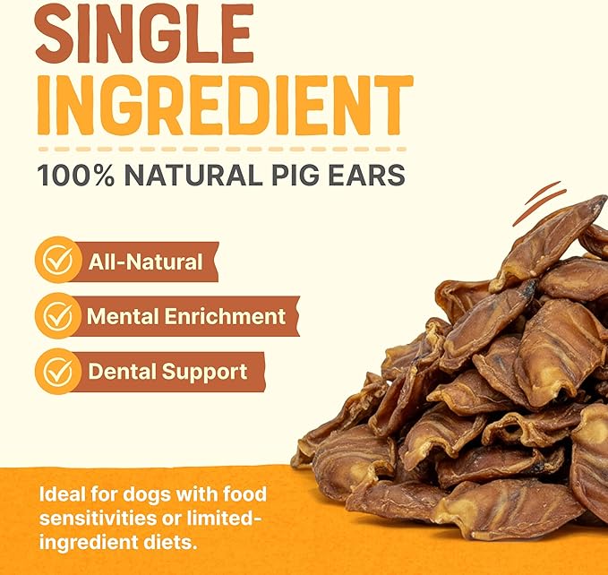 Gaines Pet Pig Ears for Dogs – 100 Pack, All-Natural Whole Ears – No Additives or Hormones, Rawhide Alternative, Supports Dental Health, Easily Digestible Treat for Small to Large Dogs