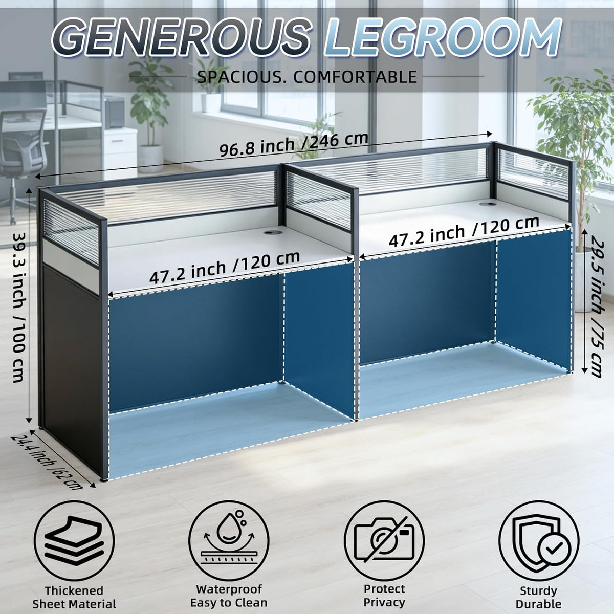 Office Cubicle Desk, 2 People Computer Workstations 4s45 with Mute Privacy Panels, Office Cubicles Workstation Computer Table with Cable, Partitions Desk for Home/Offices Commercial Workspace,Business