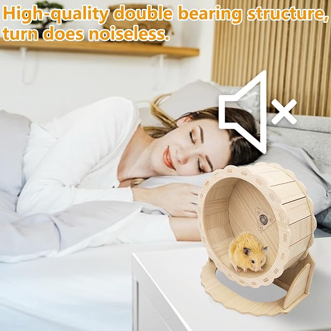 Hamiledyi Wooden Hamster Wheel, Small Pets Exercise Wheel, Silent Running Wheel for Gerbil, Mice, Guinea Pigs, Dwarf Syrian Hamster (7.48in)