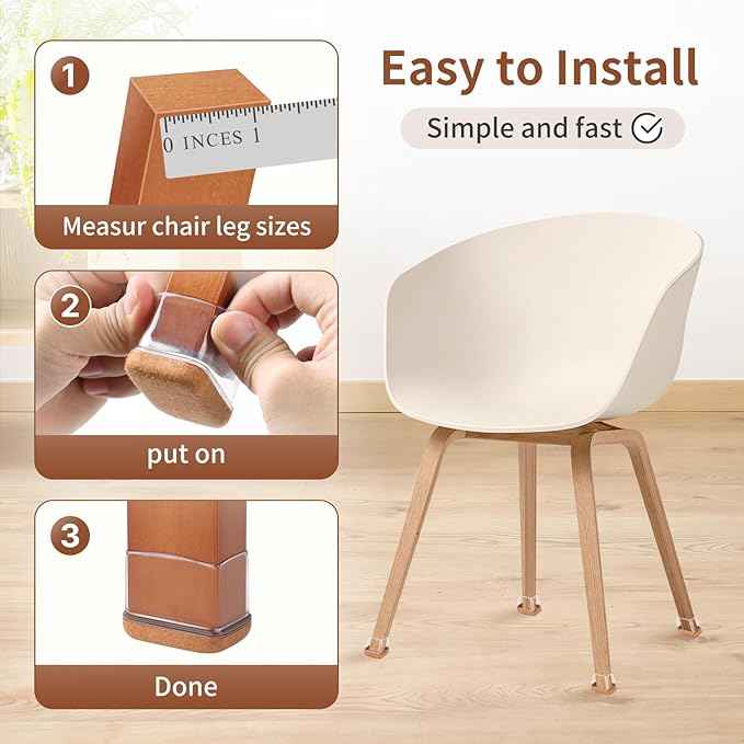 Ezprotekt 8 Pcs Rectangle Clear Felt Chair Leg Floor Protectors