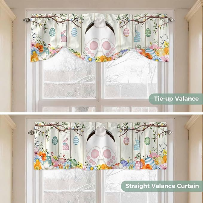 Easter Tie Up Valance Curtains for Windows, Kitchen Curtains Window Shades