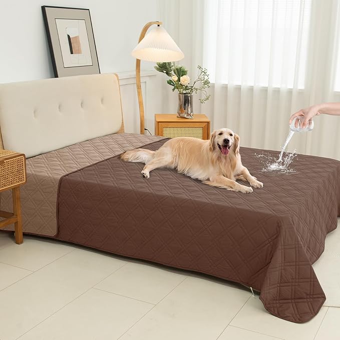 100% Waterproof Dog Couch Protector, Triple-Layer Waterproof Dog Bed Cover Pet Blanket Reversible 2-Tone Sofa Shield, Non-Slip Furniture Guard for Pets(82×92 Inch, Brown+Taupe)