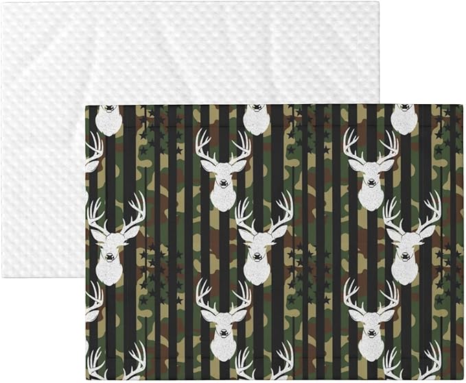 Pet Blanket for Indoor Outdoor Use, Cool Deer Camo Camouflage American Flag Hunting Black, Two Sided Reversible Plush Mat with Bumpy Dot Texture for Patios Crates Portable Bed Companion